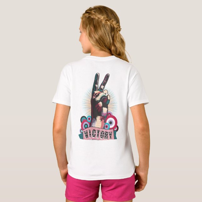 Camiseta T-Shirt – Victory Peace & Love Pop-Art Design (Parte Traseira Completa)