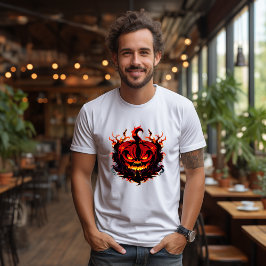 Camiseta T-shirt visage citrouille flamme, Halloween