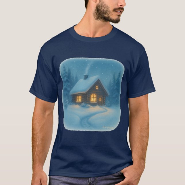 Camiseta T-Shirt Winter Cabin Scene (Frente)