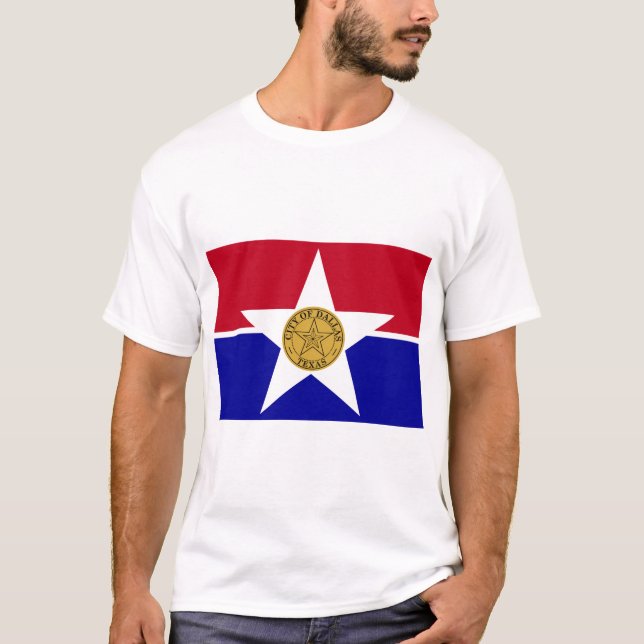 Camiseta T Shirt with Flag of Dallas, Texas, EUA (Frente)