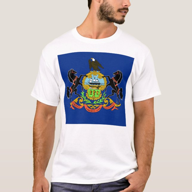 Camiseta T Shirt with Flag of Pensilvânia State USA (Frente)