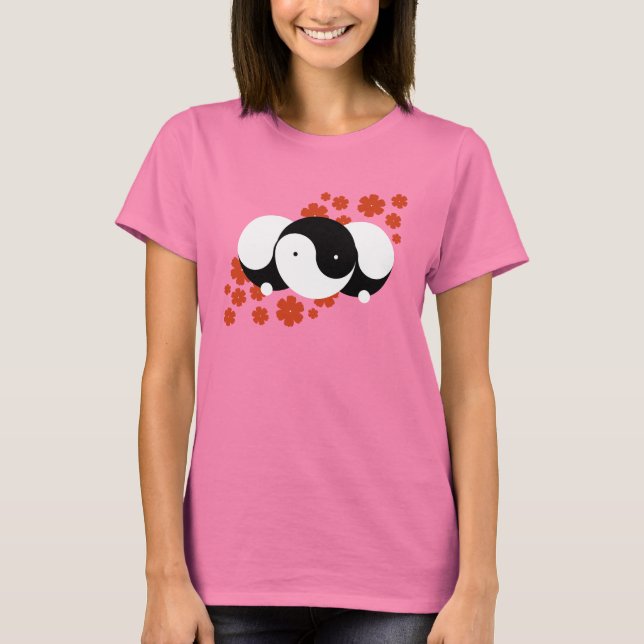 Camiseta T-shirt Yin-Yang Girl flowers (Frente)