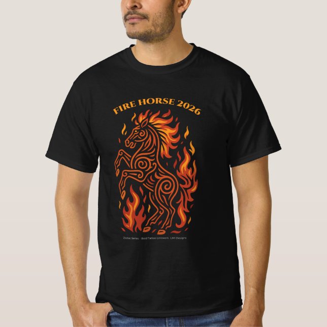 Camiseta T-ShirtFire Horse 2026 – Zodiac Tattoo Art (Frente)