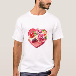 Camiseta T-shirts Caixa de Presente do Coração Rosa Românti