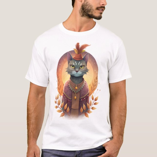 Camiseta T-Shirts cat em estilo boho (Frente)
