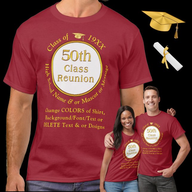 Camiseta T-Shirts da 50ª Classe. Escolha COR, ESTILO (50th class reunion tshirts. 50th class reunion shirt ideas. Great, ideas for 50 year class reunion.)