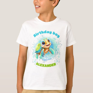 Camiseta T-Shirts de Boys de Aniversário de Tartaruga Marin