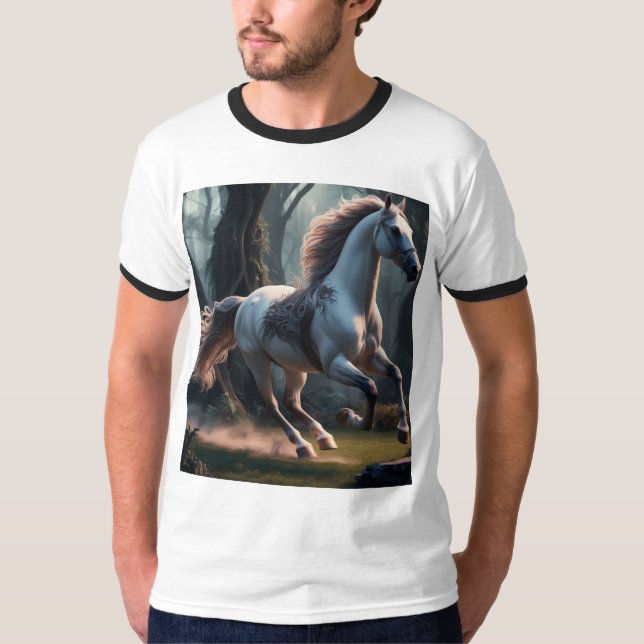 Camiseta T-Shirts de Cavalo Corrente Dinâmico - Esporte e N (Frente)