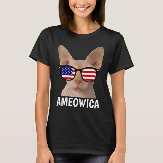 Camiseta T-shirts de gatos patrióticos, Sphynx, AMEOWICA (Frente)