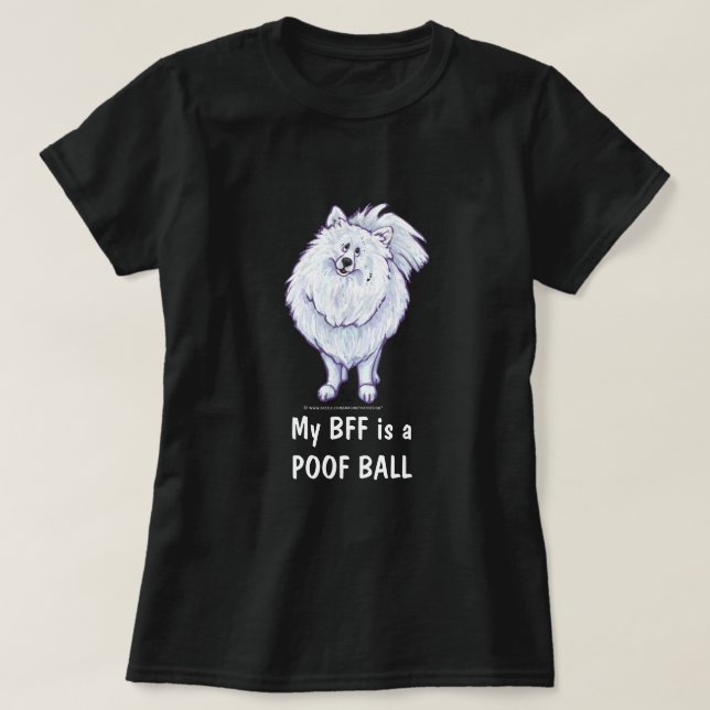 Camiseta T-Shirts de Poofball BFF da Pomerânia Branca (Frente do Design)
