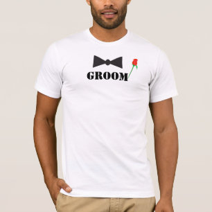 Camiseta T-shirts de Rosa vermelha do Groom Bowtie