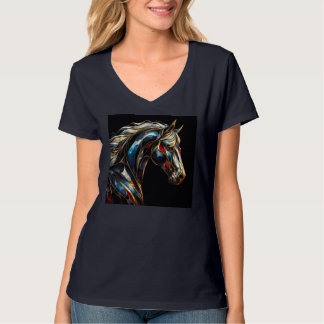 Camiseta T-Shirts do colo-V feminino Trabalho de arte 17