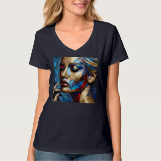 Camiseta T-Shirts do colo-V feminino Trabalho de arte 42