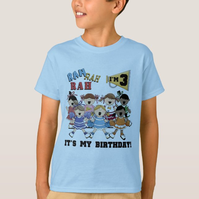 Camiseta T-shirts e cheerleader de aniversário de 3 anos (Frente)