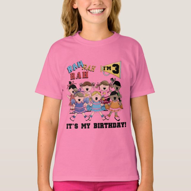 Camiseta T-shirts e cheerleader de aniversário de 3 anos (Frente)