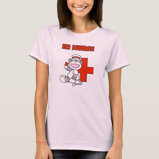 Camiseta T-shirts e presentes da enfermeira Sock Monkey ER (Frente)