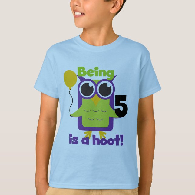 Camiseta T-shirts e presentes de 5 de Aniversário da Hoot O (Frente)