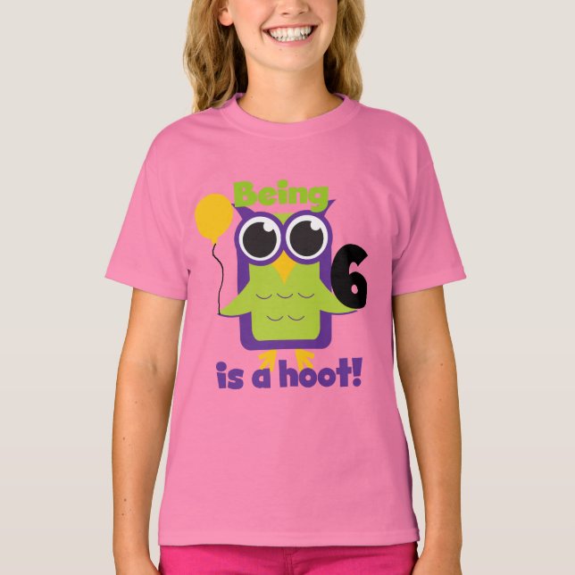 Camiseta T-shirts e presentes de 6 de Aniversário da Hoot O (Frente)