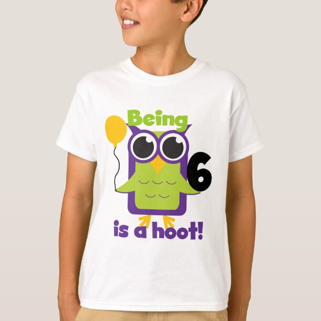 Camiseta T-shirts e presentes de 6 de Aniversário da Hoot O (Frente)