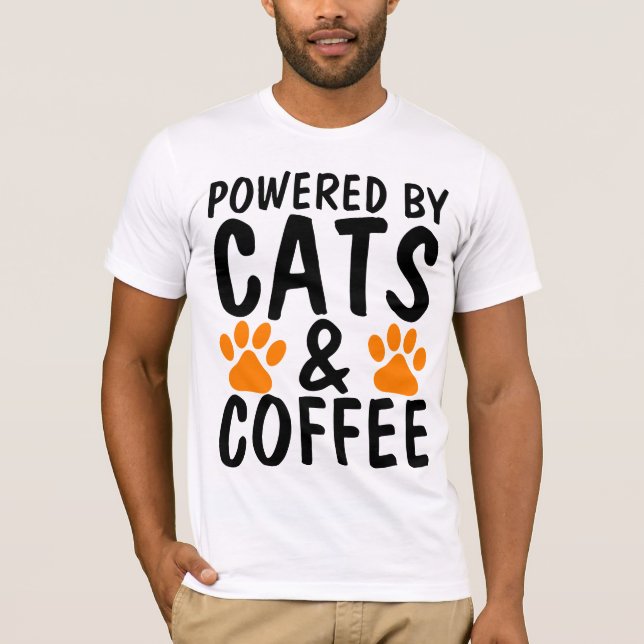 Camiseta T-shirts, GATOS E CAFÉ Engraçados, ALIMENTADOS! (Frente)