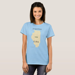 Camiseta T-shirts - Mapa do Illinois com nome da cidade