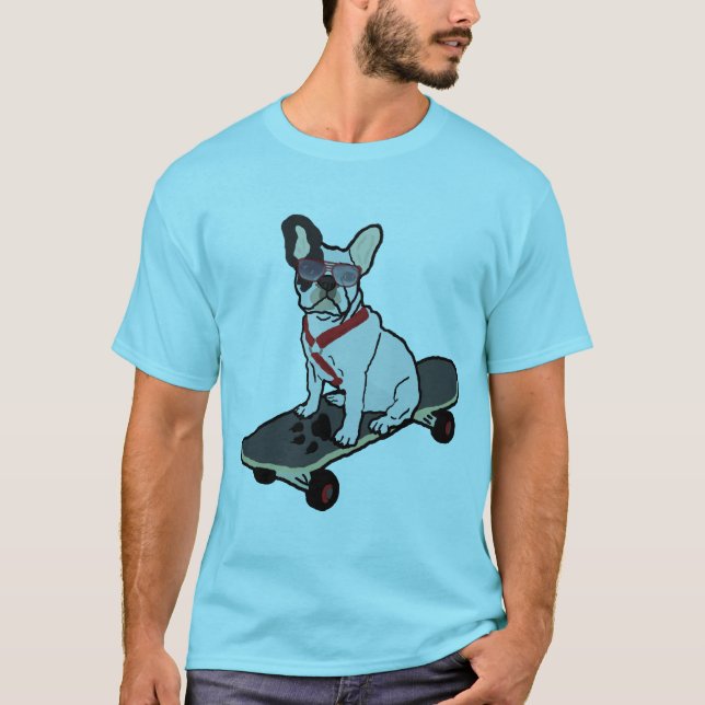 Camiseta T Skateboarding do buldogue francês w/sunglasses (Frente)