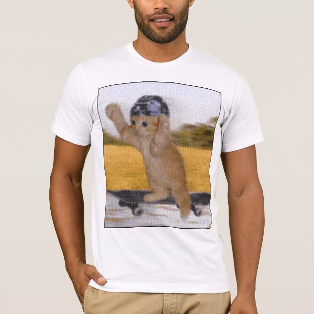Camiseta T Skateboarding engraçado do gato (Frente)