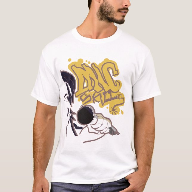 Camiseta T sustentável das habilidades do Mic (Frente)
