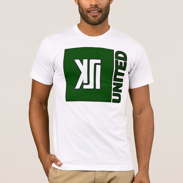 Camiseta T unido KSI básico do verde do logotipo (Frente)