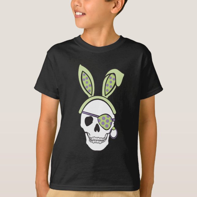 Camiseta T verde da obscuridade do crânio do pirata (Frente)