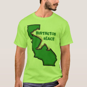 Camiseta T verde das caras do estado de Huntington Beach