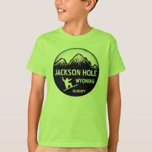 Camiseta T verde dos meninos da arte do snowboard de