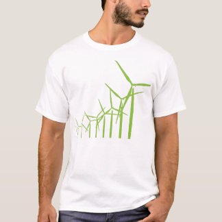 Camiseta T verde retro da turbina eólica