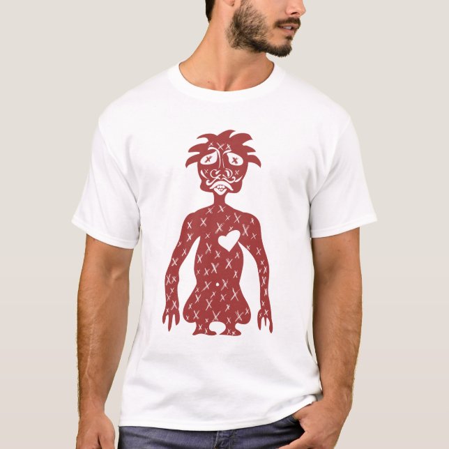 Camiseta T vermelho do branco da cara (Frente)