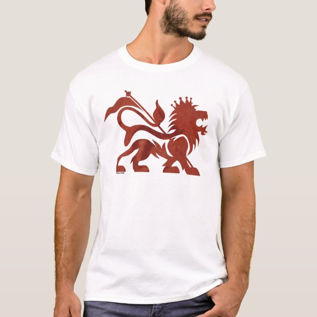 Camiseta T vermelho do leão de Ras por Skidone (Frente)