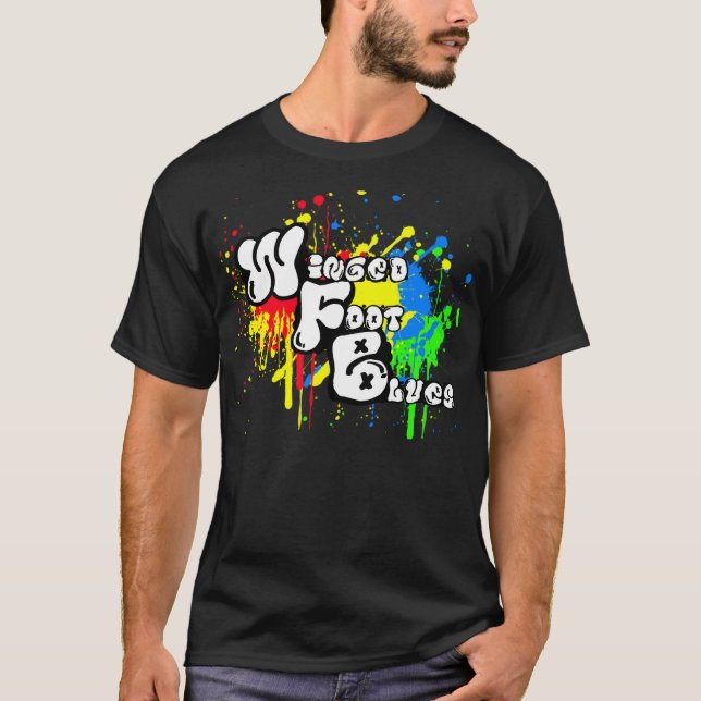 Camiseta T voado dos grafites dos azuis do pé (Frente)