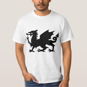 Camiseta T voado preto da silhueta do dragão de Wales do