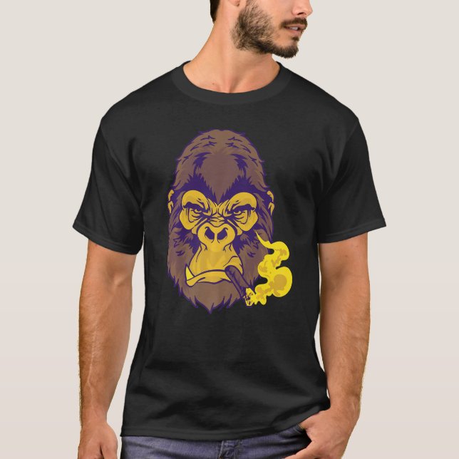 Camiseta Tabagismo De Charuto, Cor De Mostarda Gorila Para  (Frente)