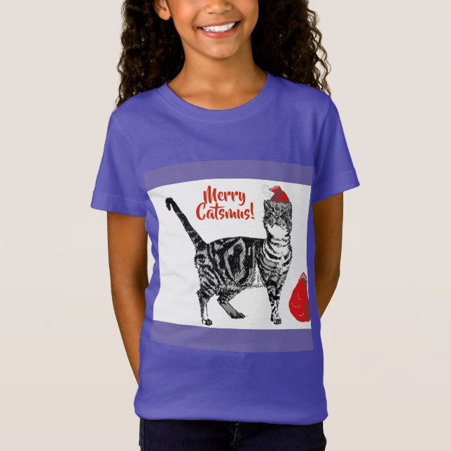 Camiseta Tabby Cat Feliz Natal Catsmus Red Funny Cats T (Frente)