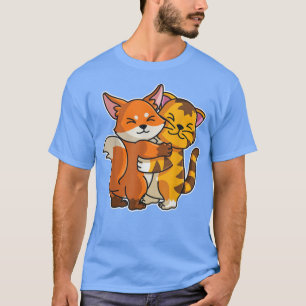 Camiseta Tabby Cat & Fox Cute Animals for Women Cuddling T-