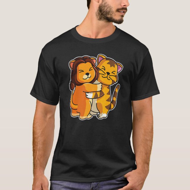 Camiseta Tabby Cat & Lion Cute Animais Para Mulheres Cudddô (Frente)
