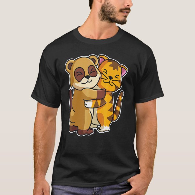Camiseta Tabby Cat & Meerkat Cute Animais Para Mulheres Cud (Frente)