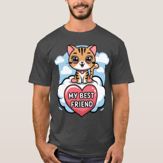 Camiseta Tabby Cat Meu Melhor Amigo Coração e Nuvens Design