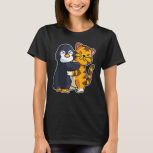 Camiseta Tabby Cat & Penguin Cute Animais Para Mulheres Cud