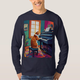 Camiseta Tabby Cat Tocando o Piano