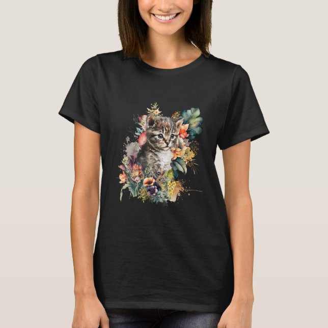 Camiseta Tabby Cat Watercolor Cute Kitten Cat (Frente)