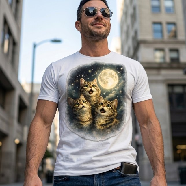 Camiseta Tabby Cats Gazing at Full Moon & Stars (Criador carregado)