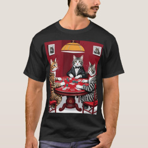 Camiseta Tabby Cats Reproduzindo Poker