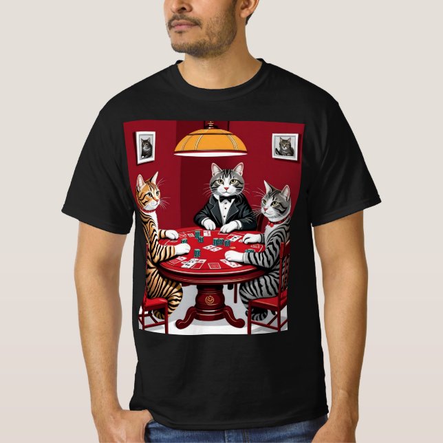 Camiseta Tabby Cats Reproduzindo Poker (Frente)