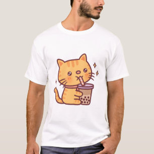 Camiseta Tabby de Gato - Bebendo de Gato - Boba Tea
